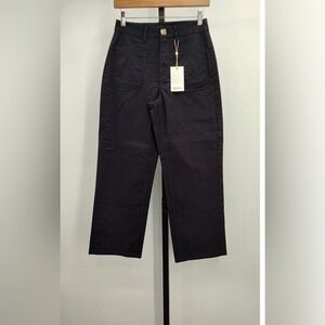 Quince Black Organic Stretch Cotton Chino Cropped Wide Leg Pants